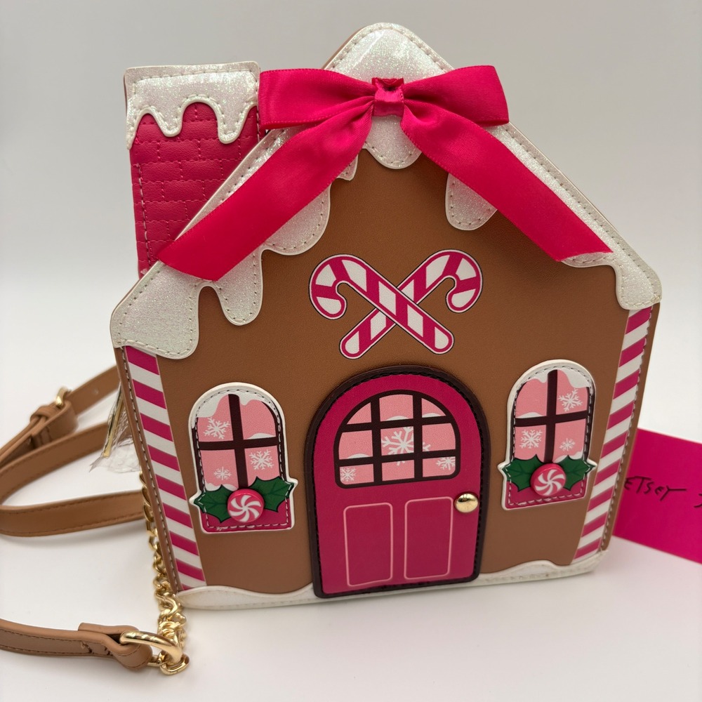 Betsey Johnson Gingerbread House Crossbody Bag Brown Pink Christmas XOHOLIDAY - Picture 13 of 13